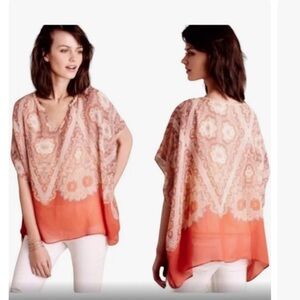 Maeve Anthropologie Top Womens Medium Orange Nalina Silk Poncho Batwing  Boho